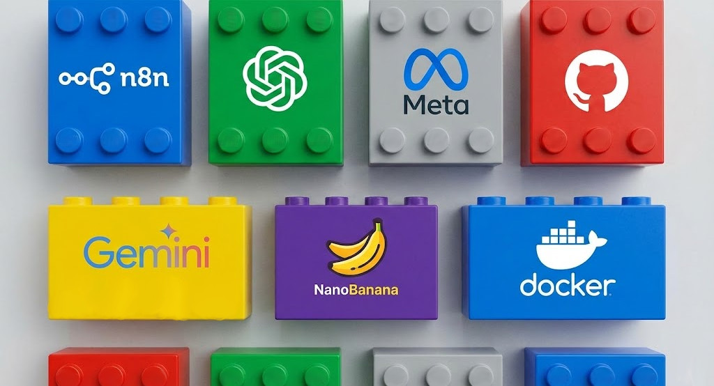 AI building blocks - Models, Hardware, Interface, and Support components visualized as modular blocks